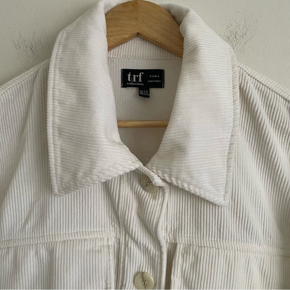 Zara White Cropped Corduroy Jacket with Wide Sleeves Trendy & Chic Size S/M - Picture 3 of 5